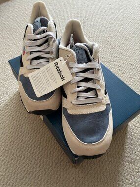 Running shoes.  Reebok GS Classic leather. Sz 9.5 Tan/Dust/Black